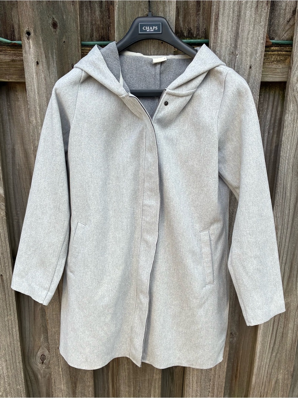 Jaqueline De Yong Coat Sz M Gray Fall Comfort Minimalist Zippered Hooded Jacket